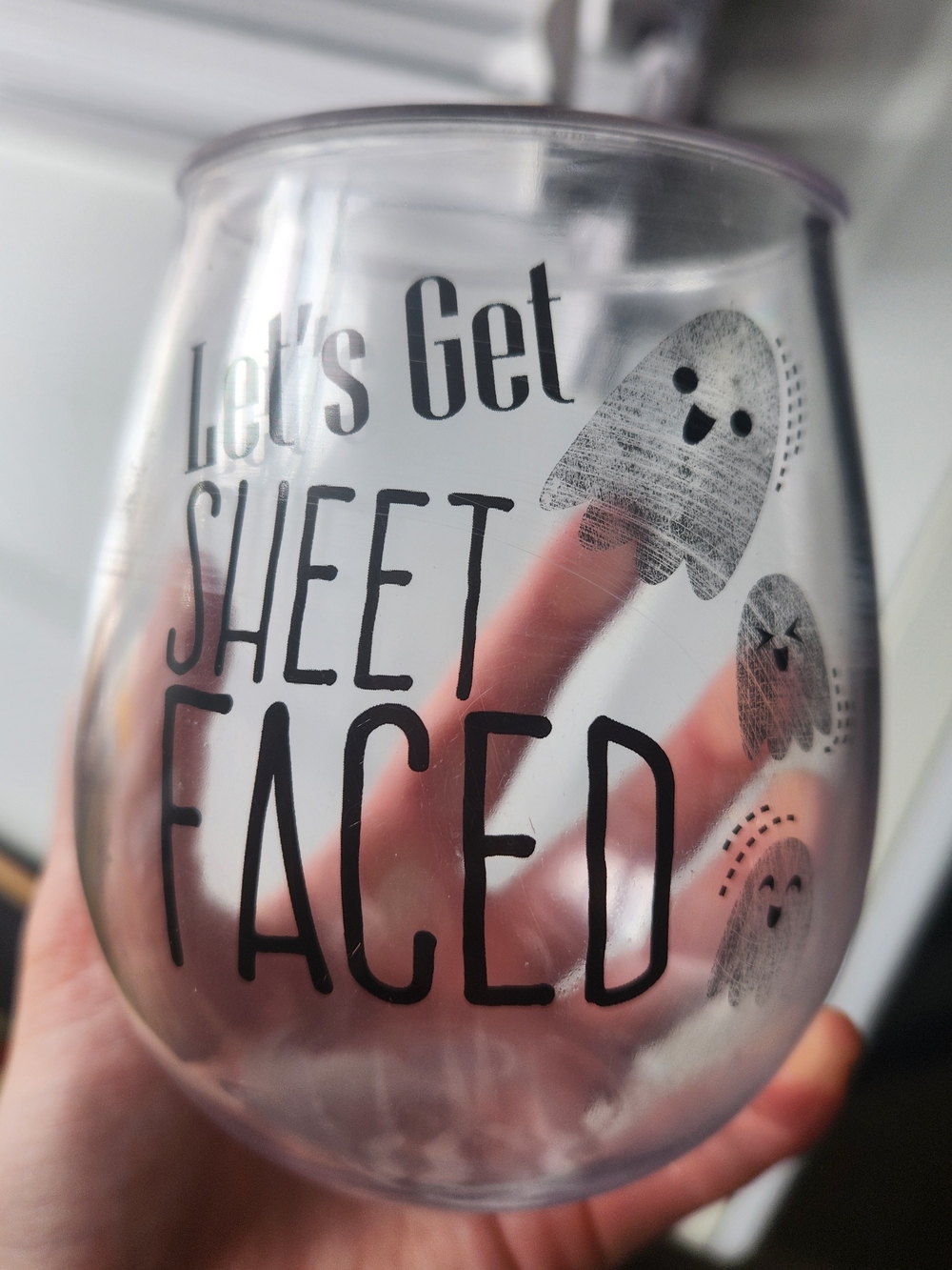 Clear Ghost Print Wine Tumbler - Let's Get Sheet Faced